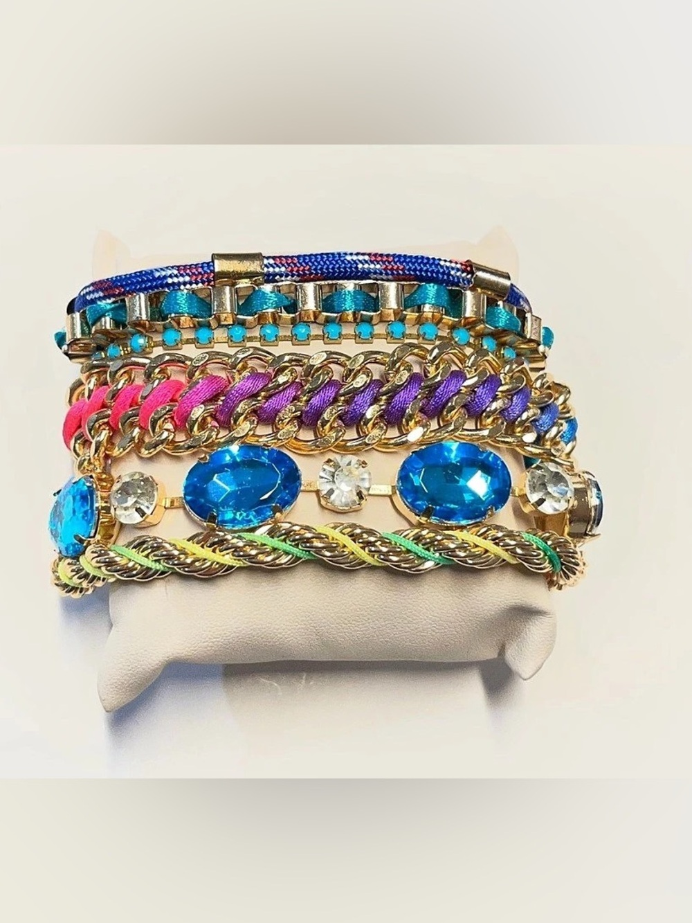 Multistrand Statement Bracelet in Blue & Pink Like New